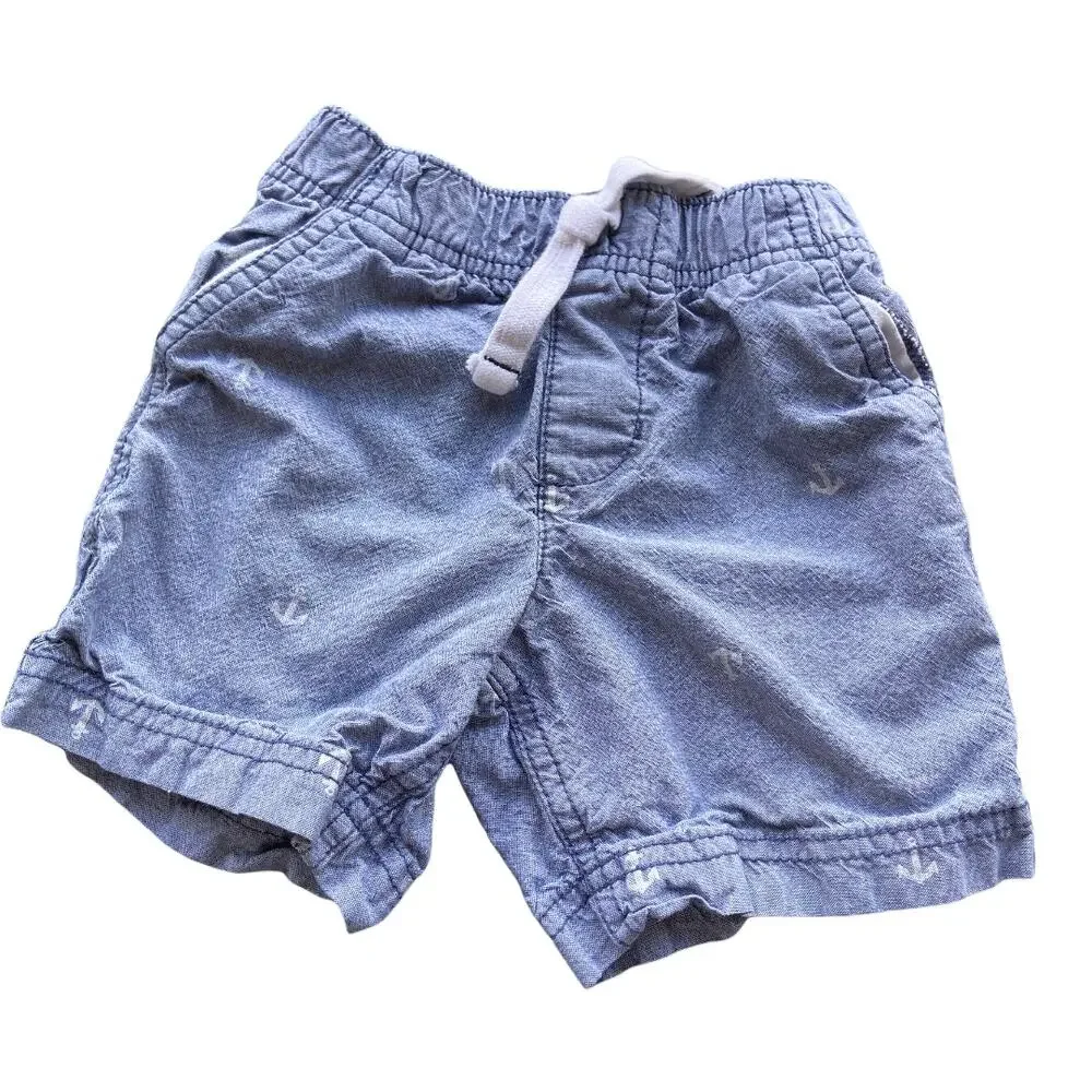 Carter's Boys Shorts Size 3T Chambray Blue Elastic Waist Anchors Nautical‎ Print